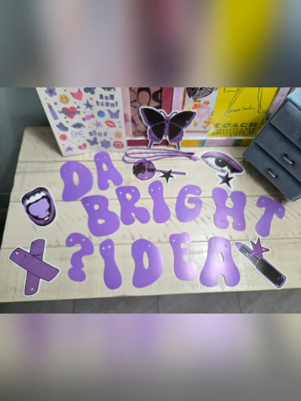 Purple 'Da Bright Idea' Olivia Rodrigo Wall Letters and Temp Tattoo's, NWOT